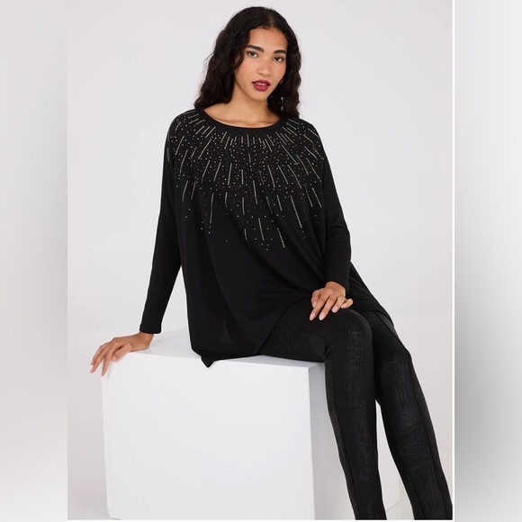 Rhinestone Handkerchief Hem Tunic Top - Picture 3 of 4